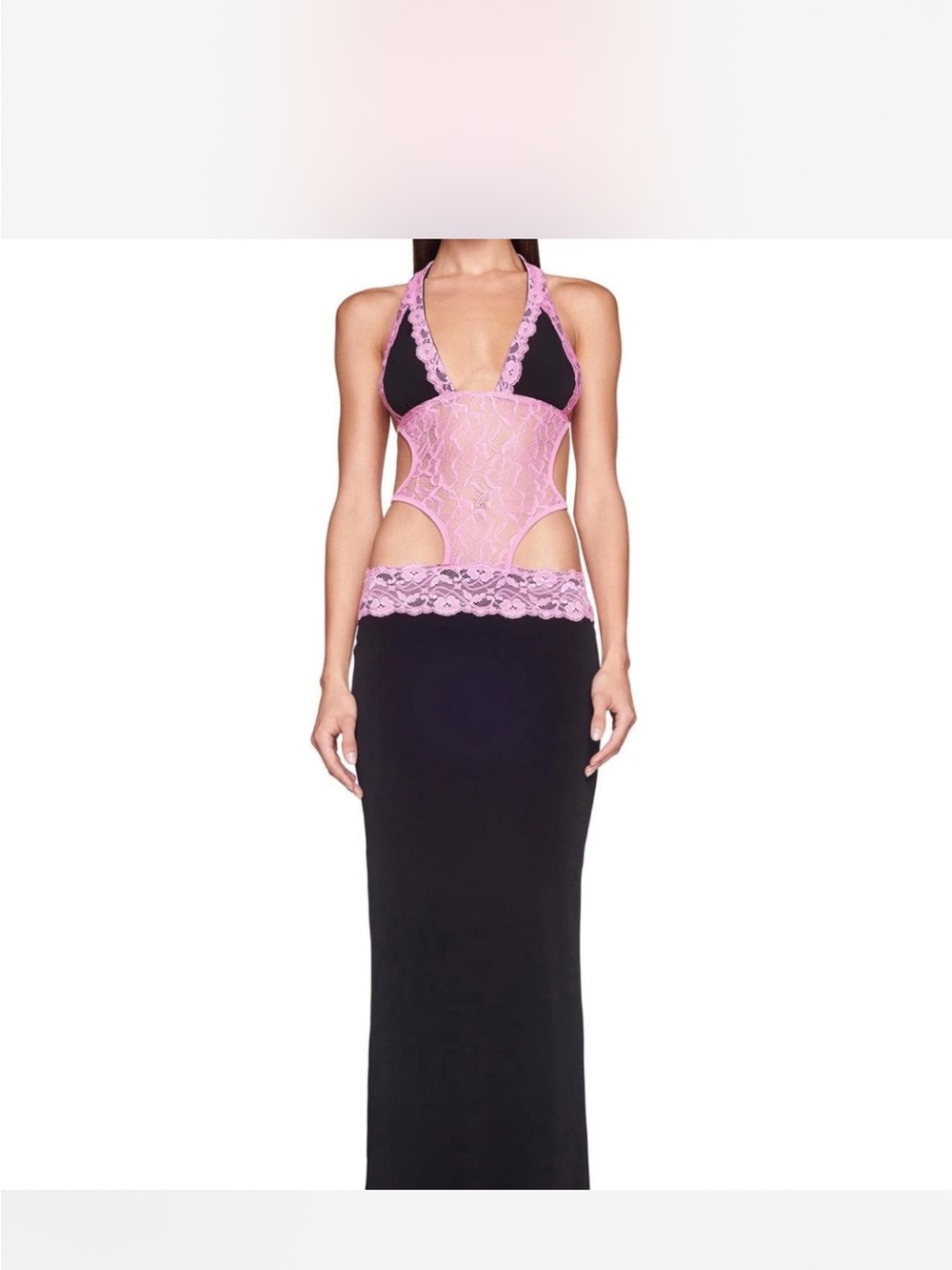 I Am Gia Black Dress with Pink Lace-Trim